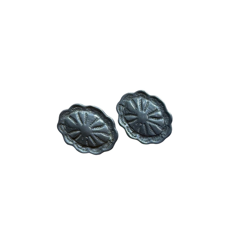 Vintage Southwestern Concho Mexican Silver Clip On Earrings Stamped Oval Design